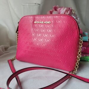 Michael Kors Pink MK Dome Crossbody Bag